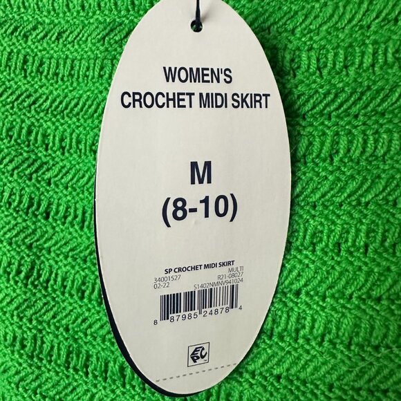 Scoop Crochet Midi Skirt Womens Size M A Line Green Pink Cottage Boho - Picture 3 of 5